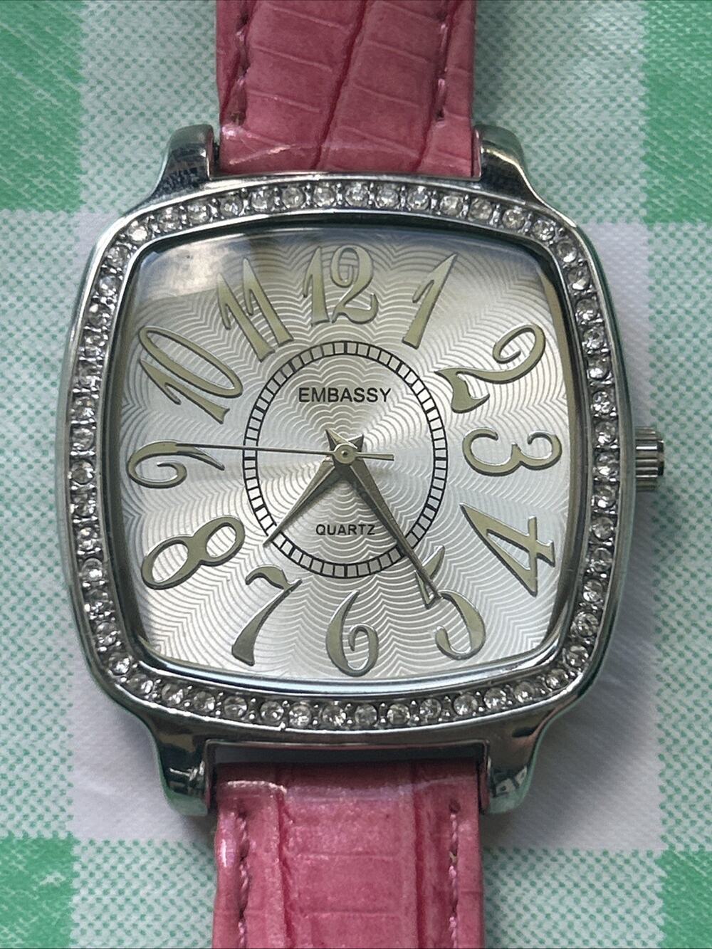 Embassy By Gruen Silver Tone Pink Band Women’s Quartz Watch